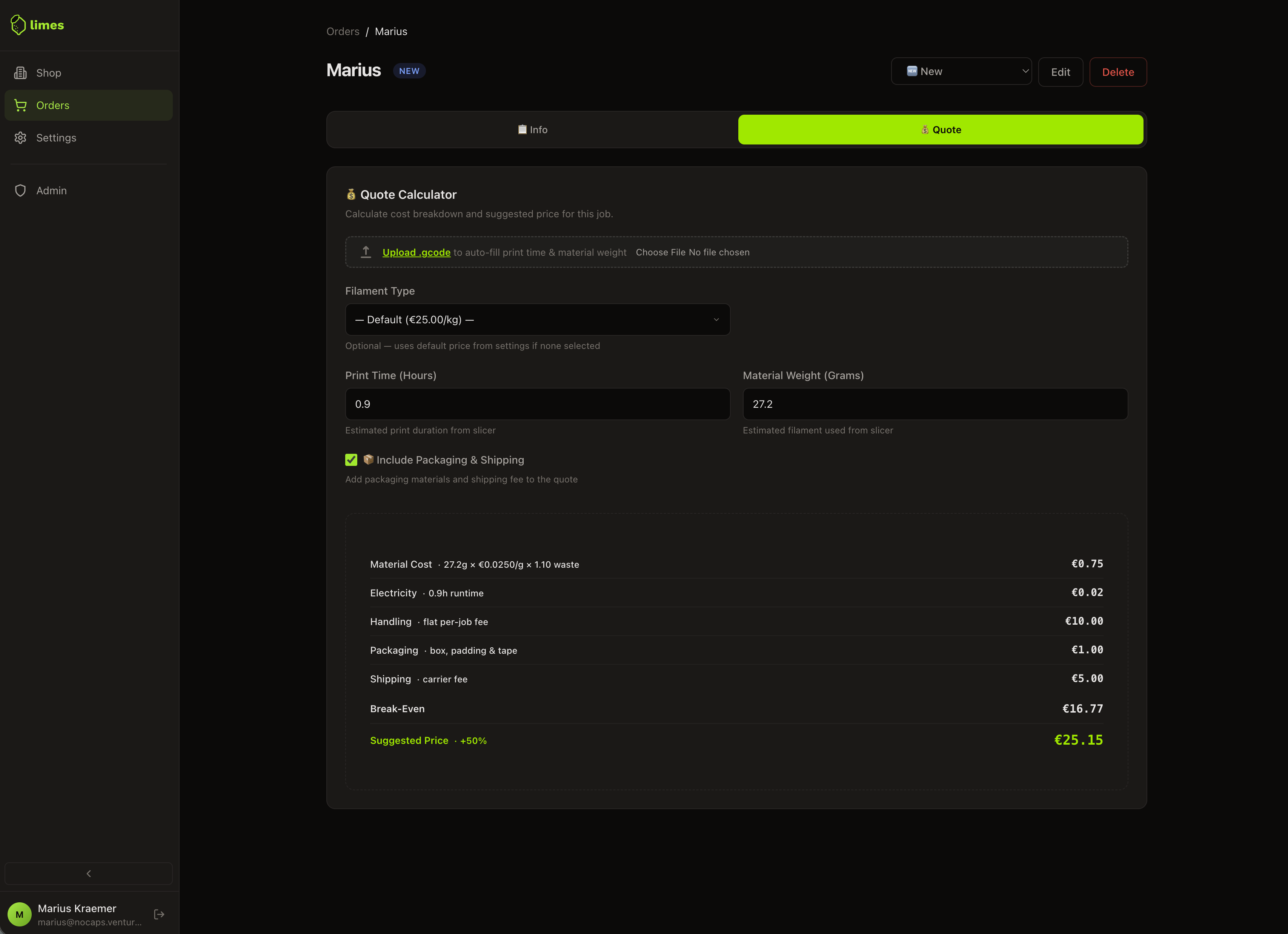 Limes — Workshop Management for 3D Printing